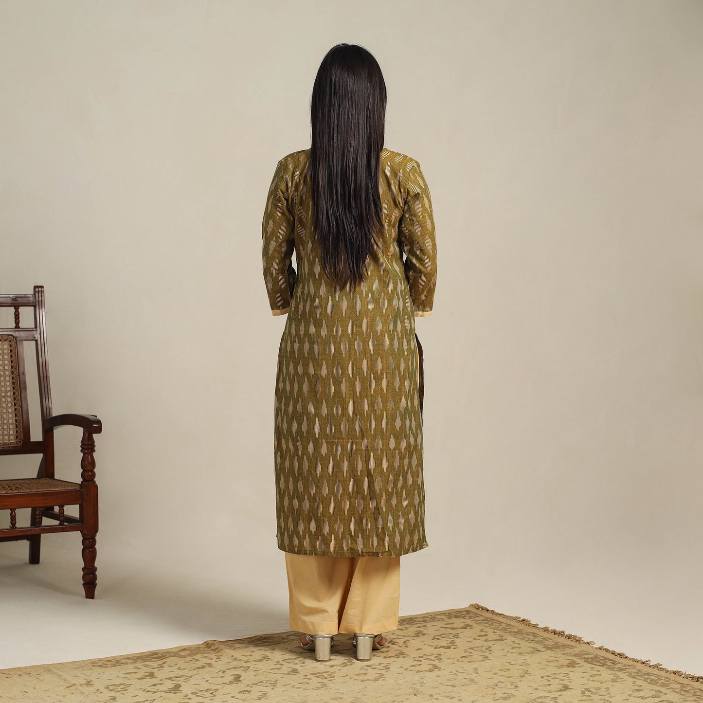 Green Cotton Pochampally Ikat Kurta Set (Set of 2)