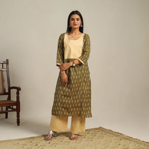 Green Cotton Pochampally Ikat Kurta Set (Set of 2)