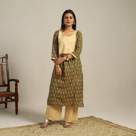 Green Cotton Pochampally Ikat Kurta Set (Set of 2)