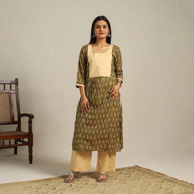 Green Cotton Pochampally Ikat Kurta Set (Set of 2)