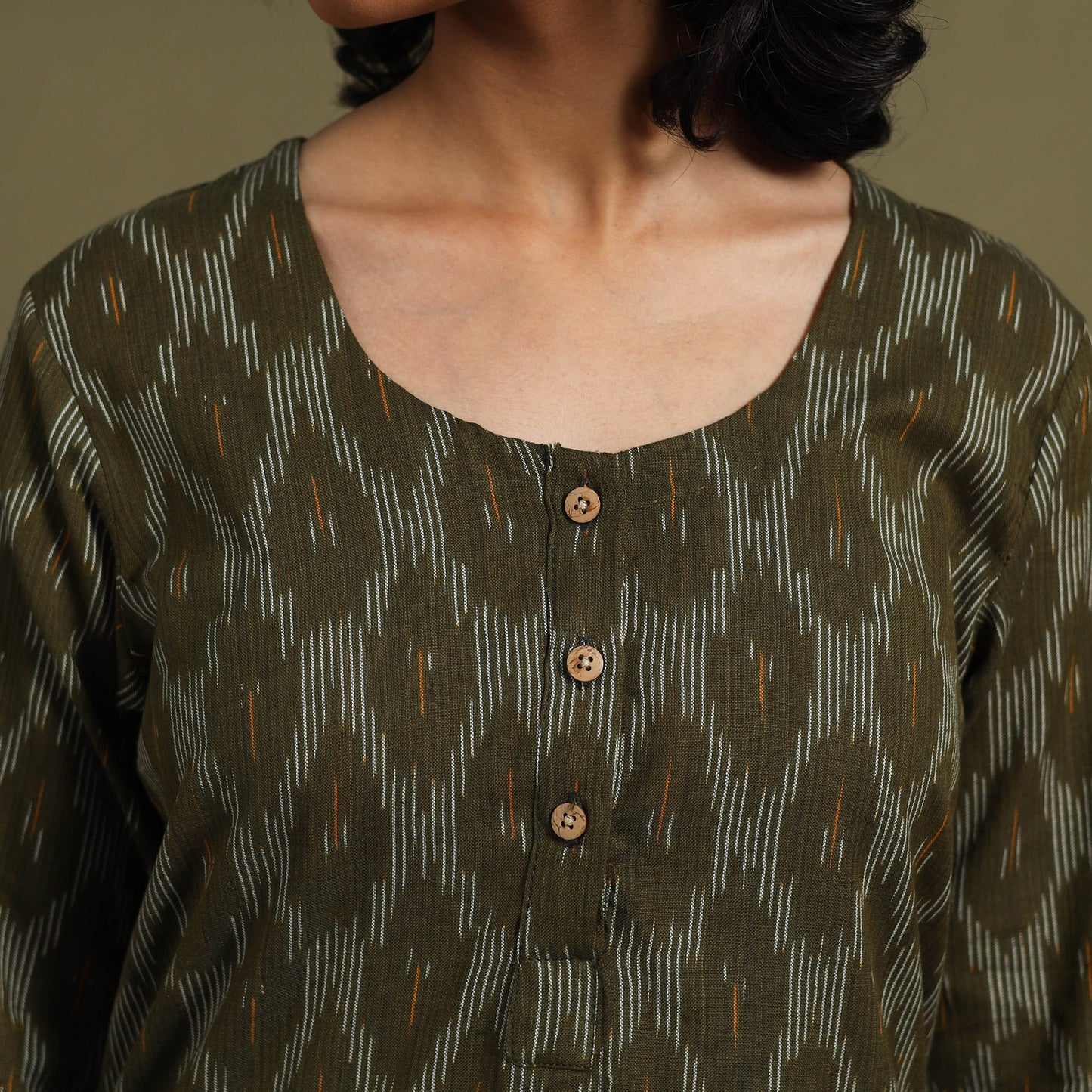 Green Cotton Pochampally Ikat Night Suit Set