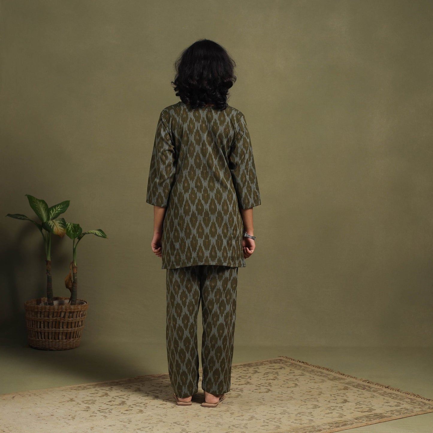 Green Cotton Pochampally Ikat Night Suit Set