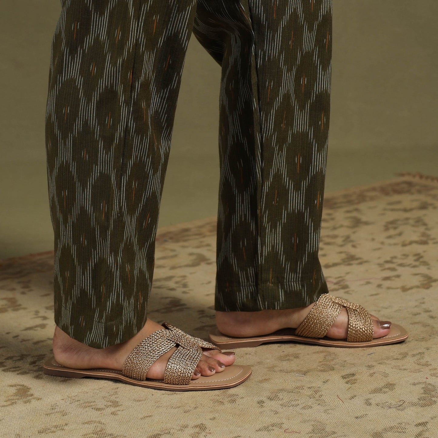 Green Cotton Pochampally Ikat Night Suit Set