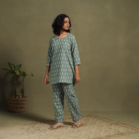 Green Cotton Pochampally Ikat Night Suit Set