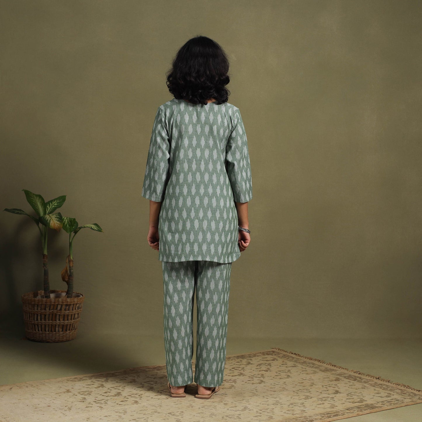 Green Cotton Pochampally Ikat Night Suit Set