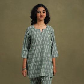 Green Cotton Pochampally Ikat Night Suit Set