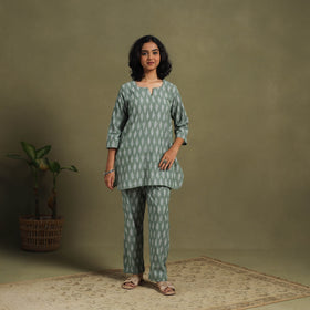 Green Cotton Pochampally Ikat Night Suit Set