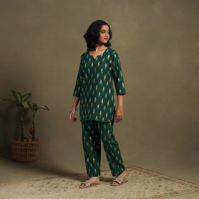 Green Cotton Pochampally Ikat Night Suit Set