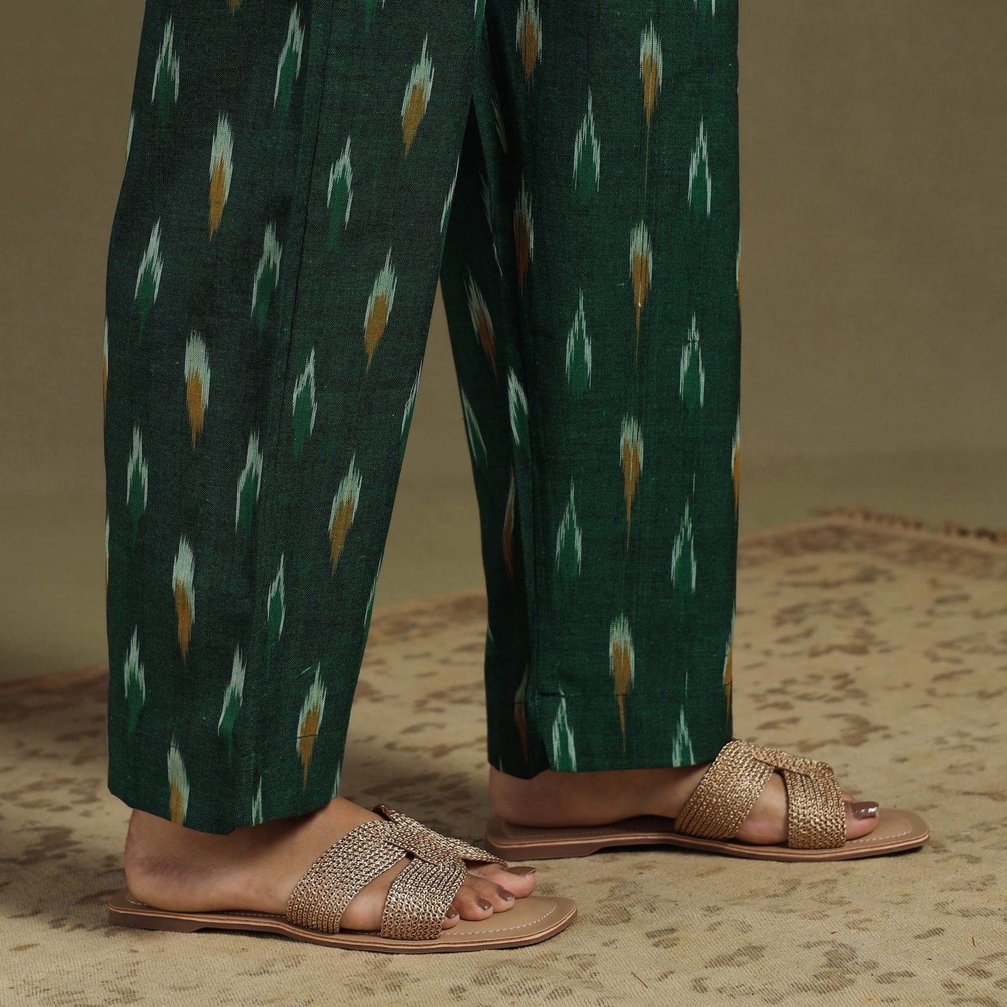 Green Cotton Pochampally Ikat Night Suit Set