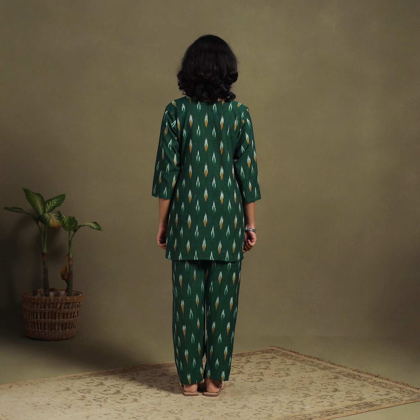 Green Cotton Pochampally Ikat Night Suit Set