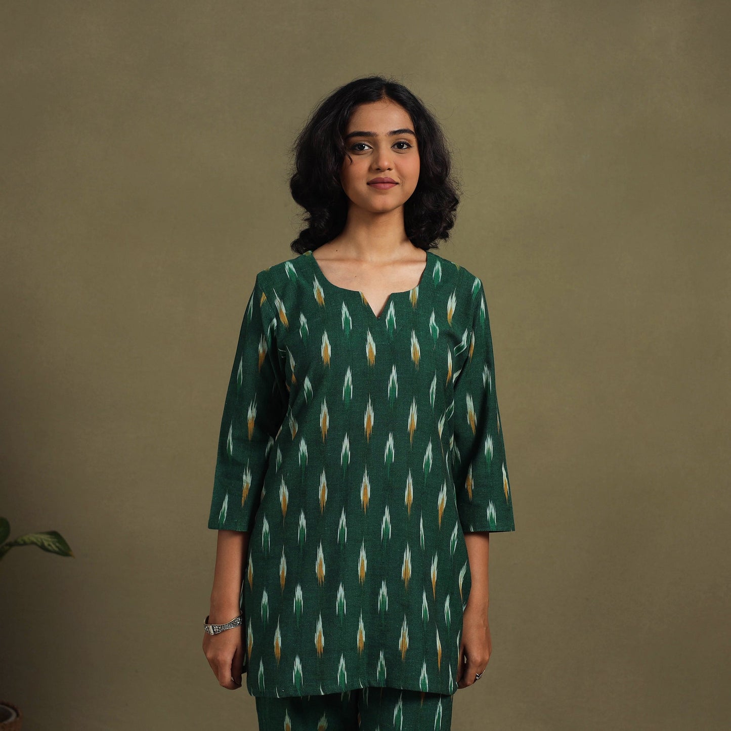 Green Cotton Pochampally Ikat Night Suit Set