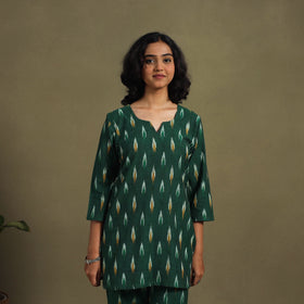 Green Cotton Pochampally Ikat Night Suit Set