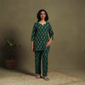 Green Cotton Pochampally Ikat Night Suit Set