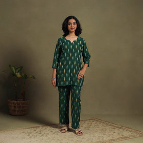 Green Cotton Pochampally Ikat Night Suit Set
