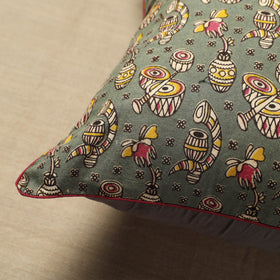 Green - cotton printed kalamkari cushion cover (16 x 16 in)