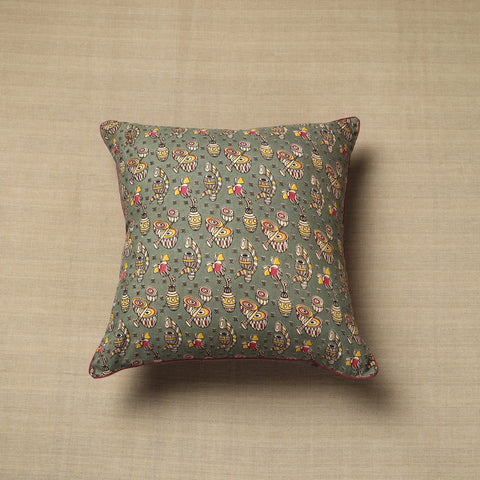 Green - cotton printed kalamkari cushion cover (16 x 16 in)