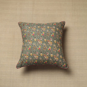 Green - cotton printed kalamkari cushion cover (16 x 16 in)