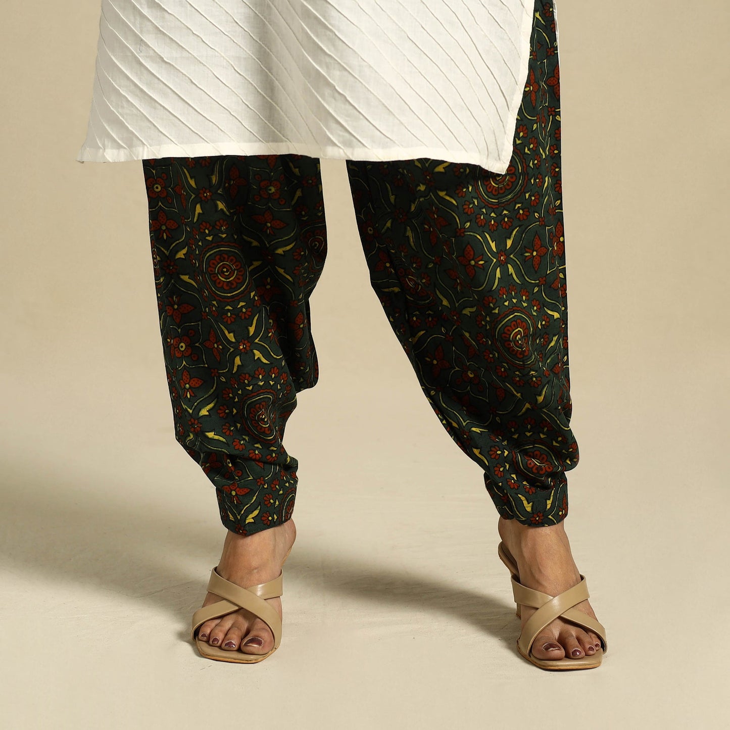 Green Block Print Cotton Ajrakh Salwar