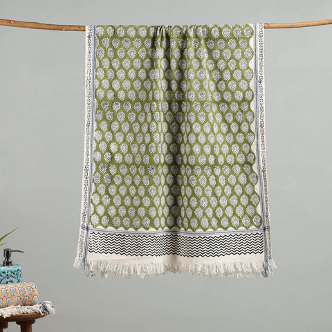 Green - cotton sanganeri towel 05 - handcrafted