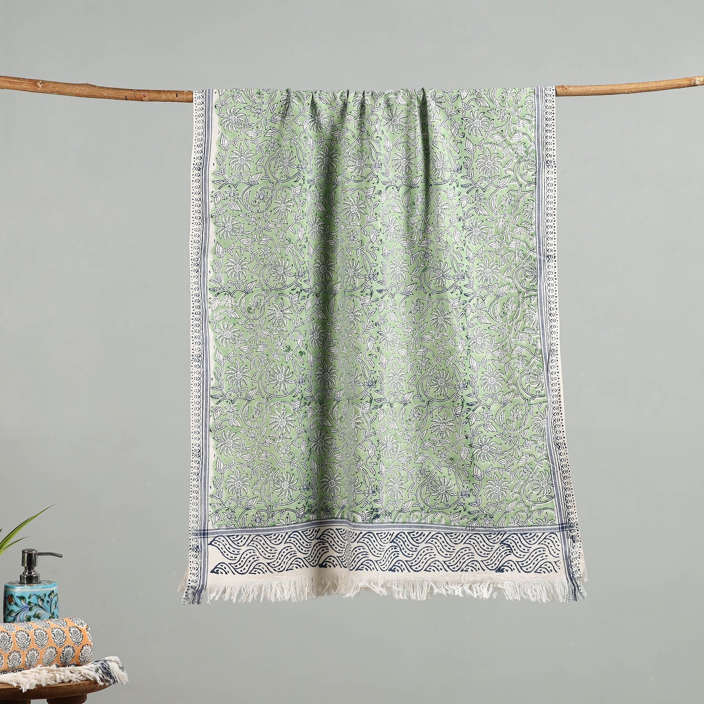 Green - cotton sanganeri towel 09 - handcrafted