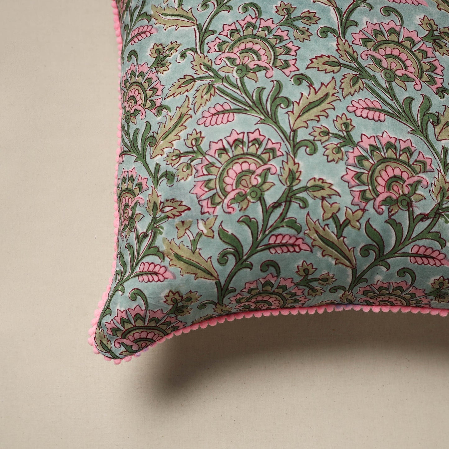 Cotton sanganeri cushion cover 06 - handcrafted