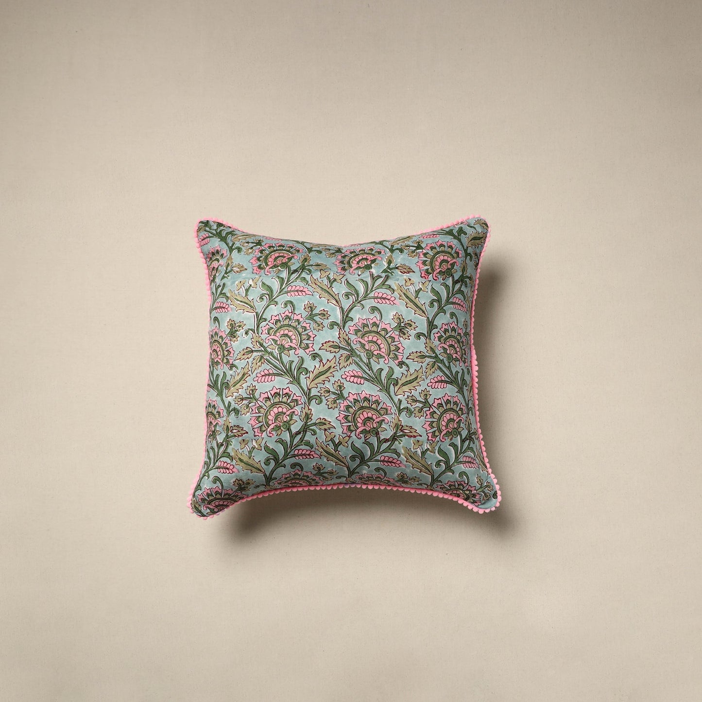 Cotton sanganeri cushion cover 06 - handcrafted