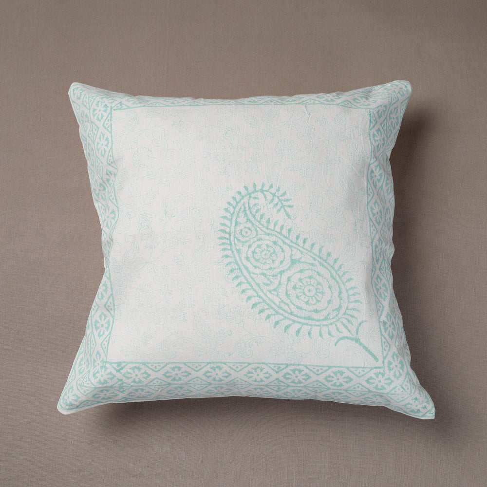 Green Block Print Cotton Sanganeri Cushion Cover