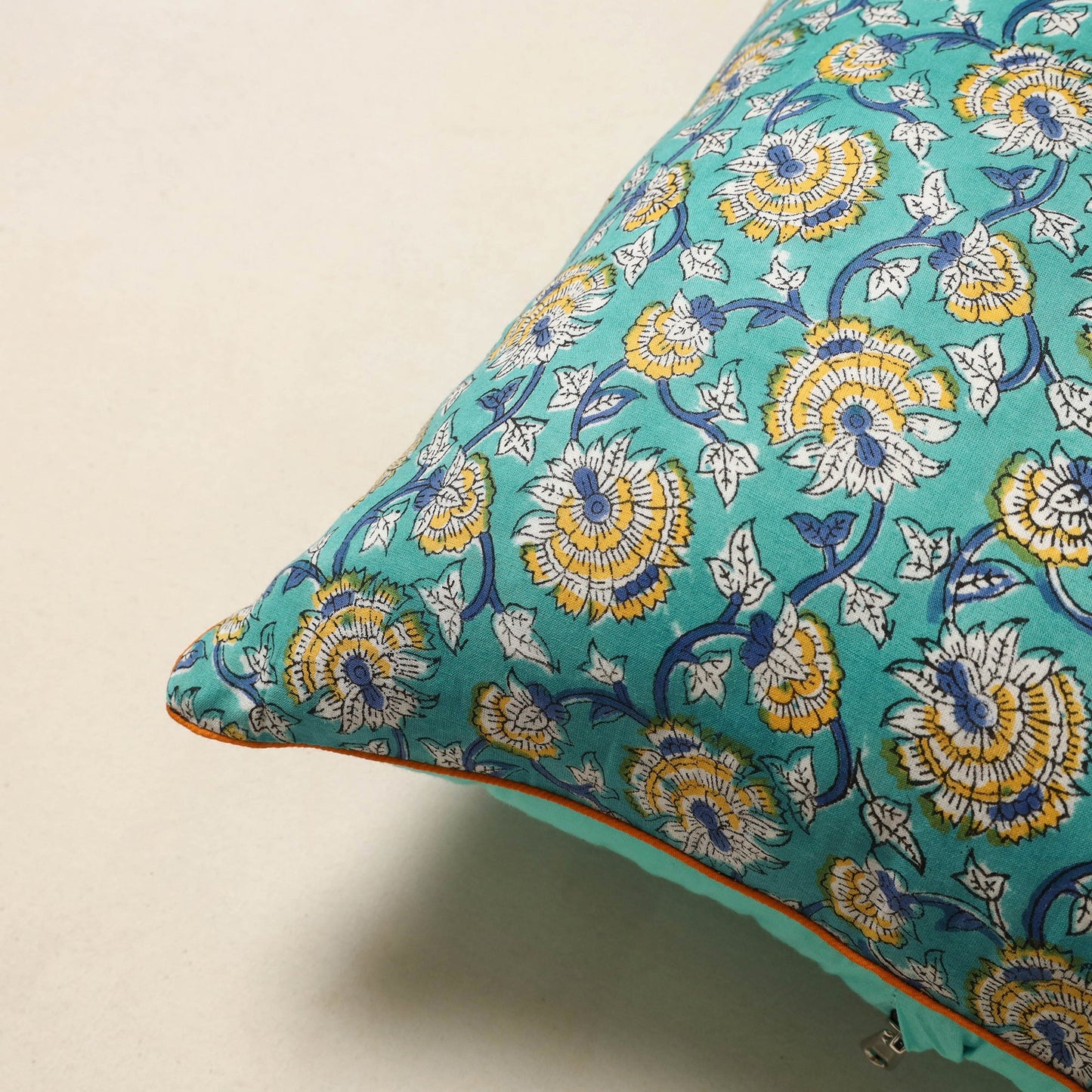 Green - cotton sanganeri cushion cover 19 - handcrafted