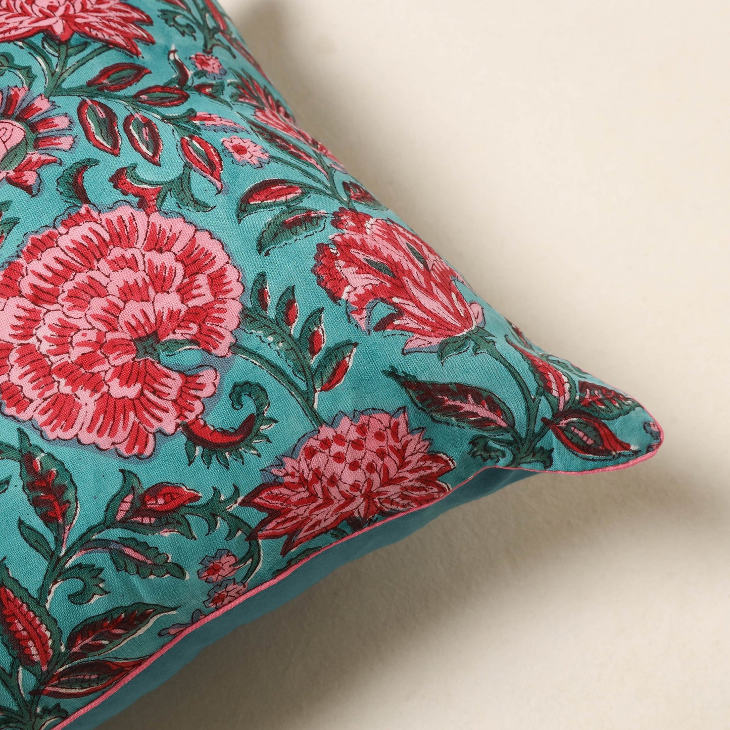 Green - cotton sanganeri cushion cover 29 - handcrafted