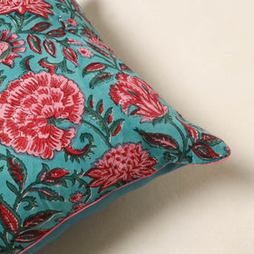 Green - cotton sanganeri cushion cover 29 - handcrafted