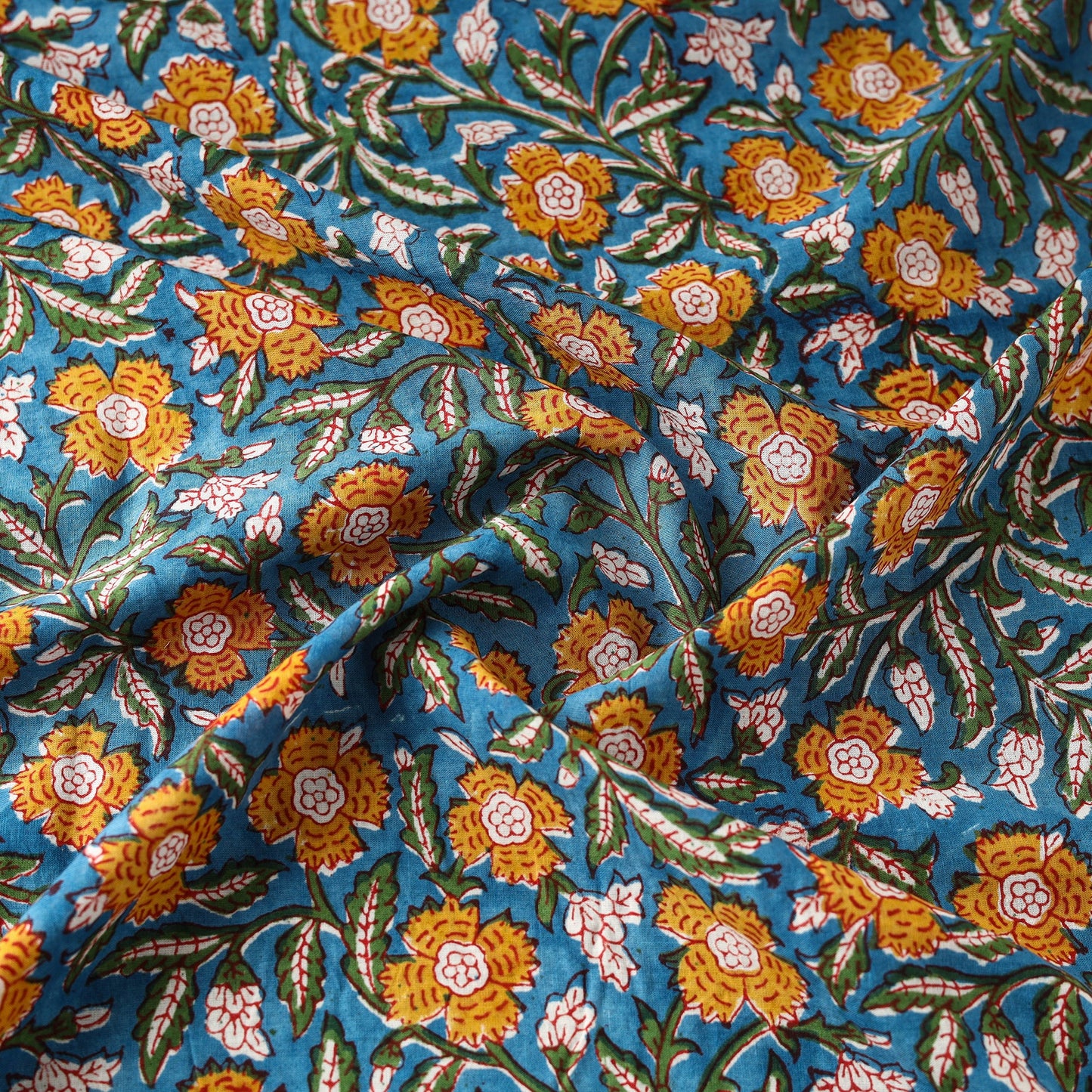 Green Block Print Cotton Sanganeri Fabric