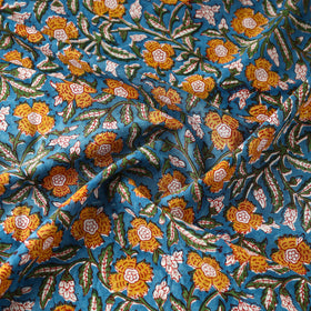 Green Block Print Cotton Sanganeri Fabric