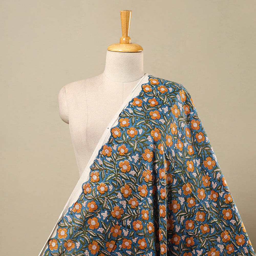 Green Block Print Cotton Sanganeri Fabric