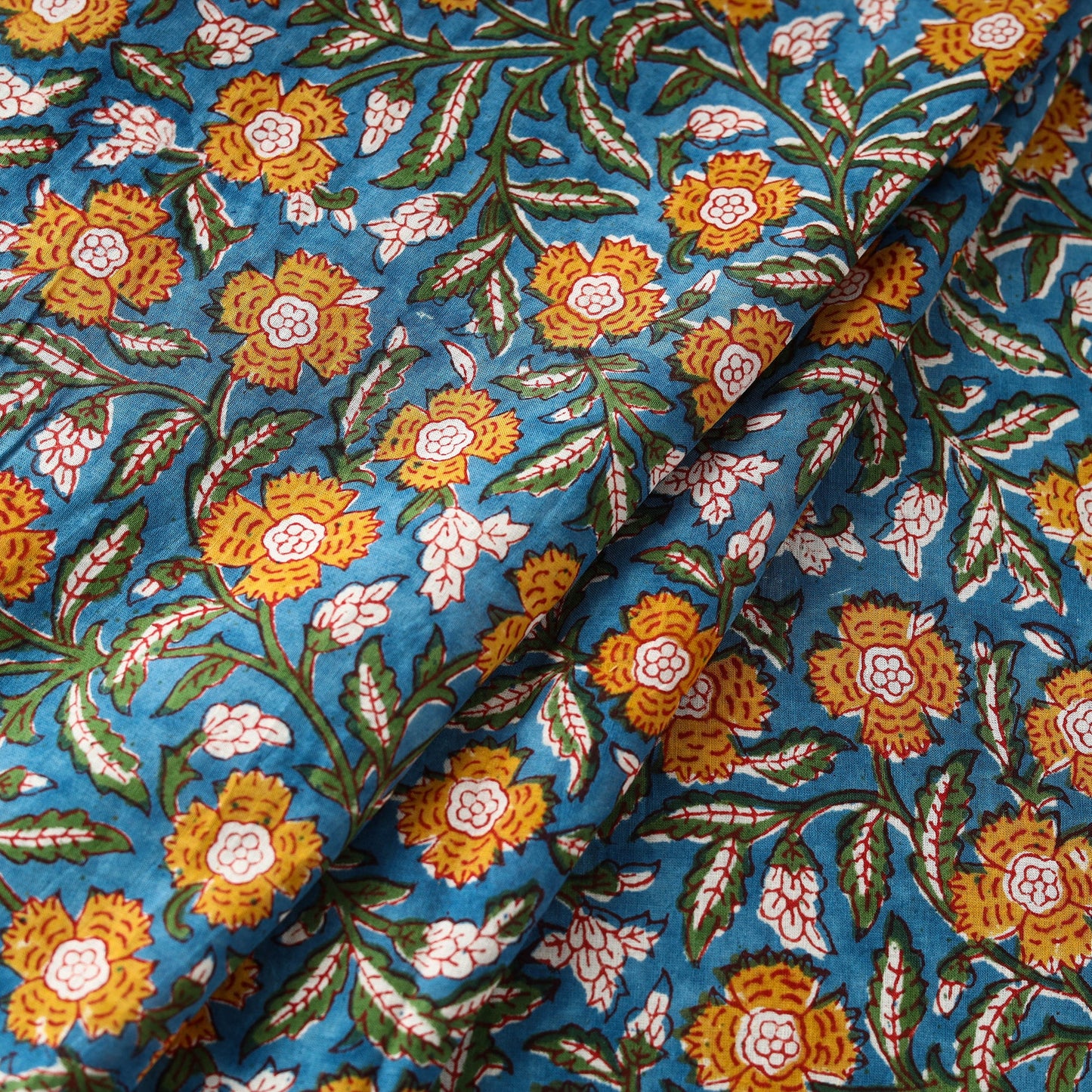 Green Block Print Cotton Sanganeri Fabric