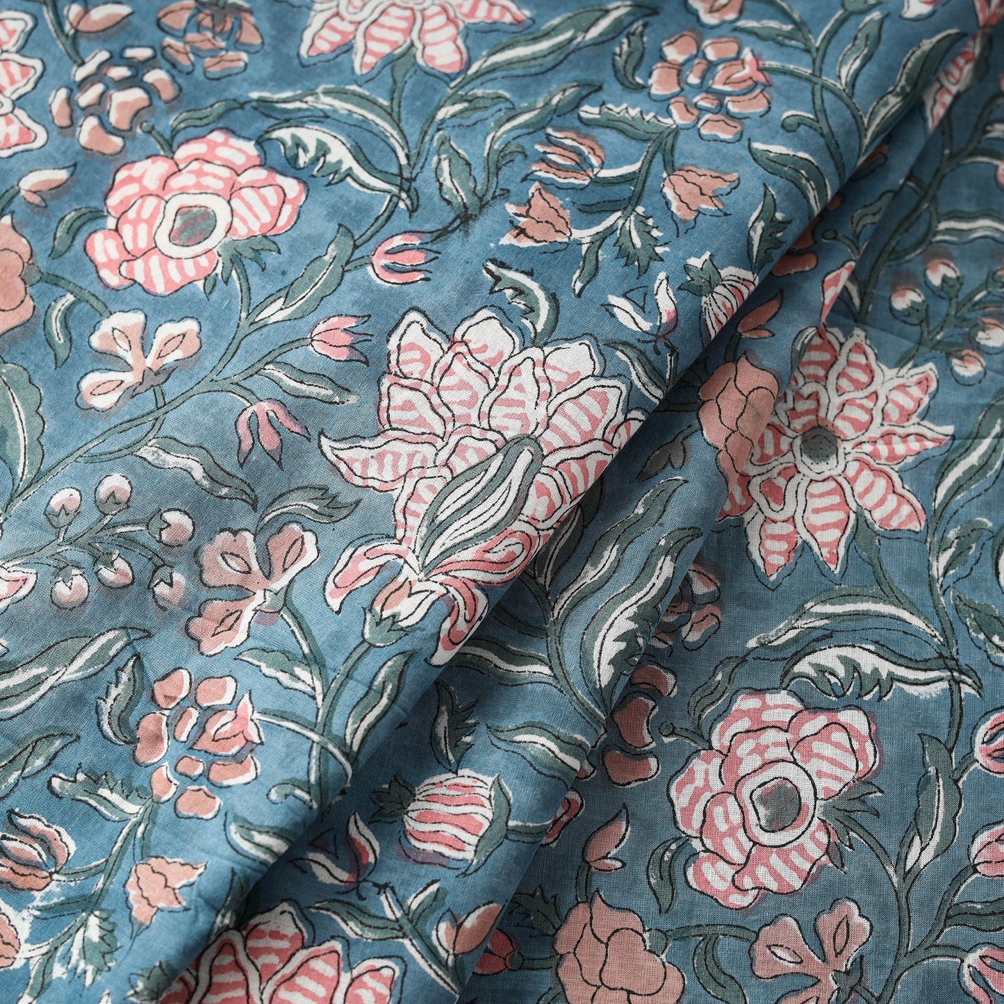 Green - cotton sanganeri fabric 02 - handcrafted