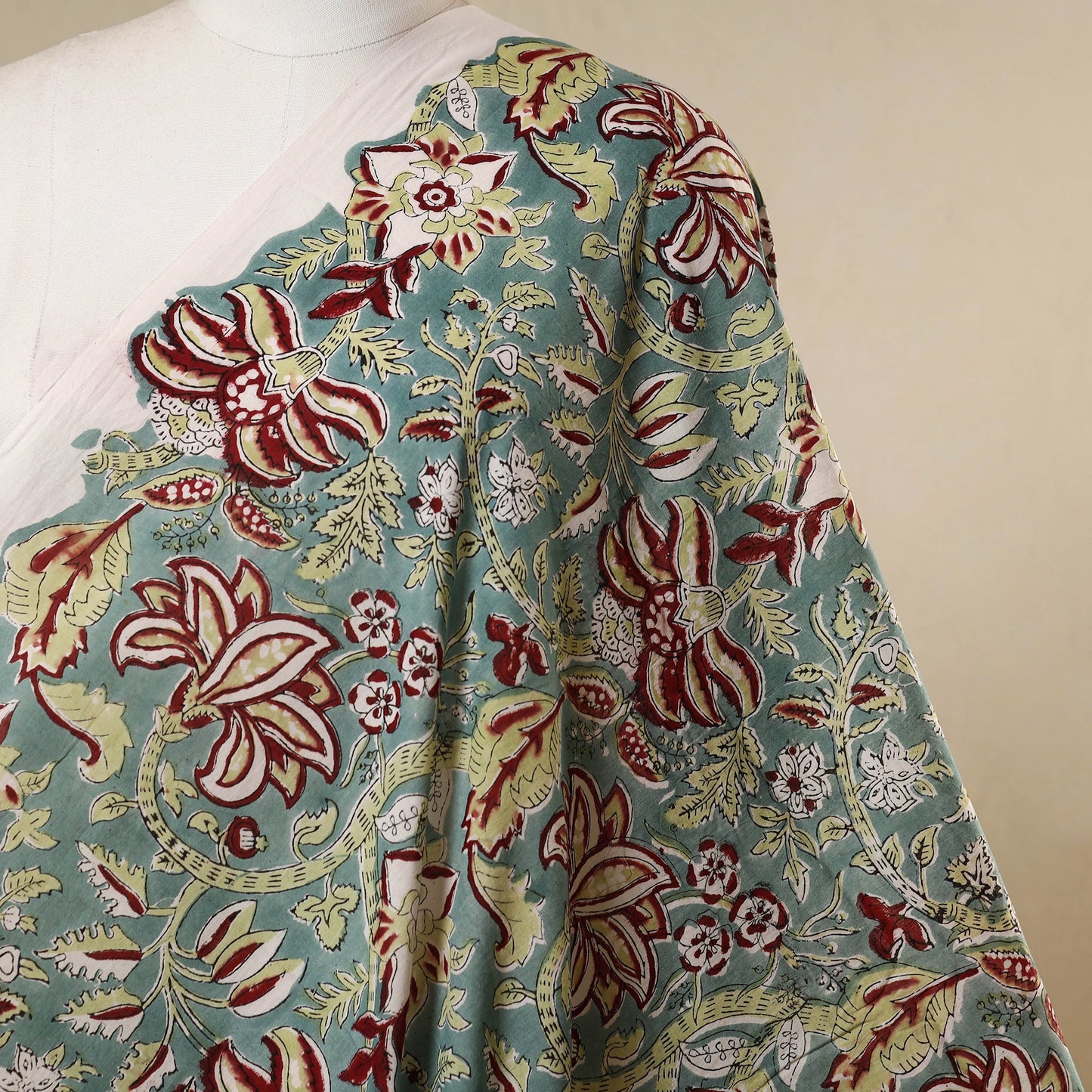 Green - cotton sanganeri fabric 03 - handcrafted