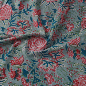 Green Block Print Cotton Sanganeri Fabric