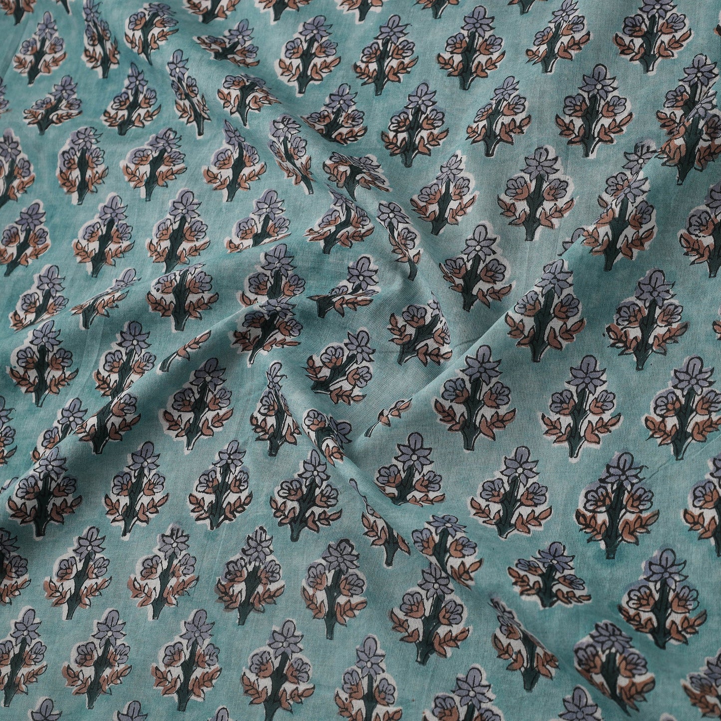 Green Block Print Cotton Sanganeri Fabric