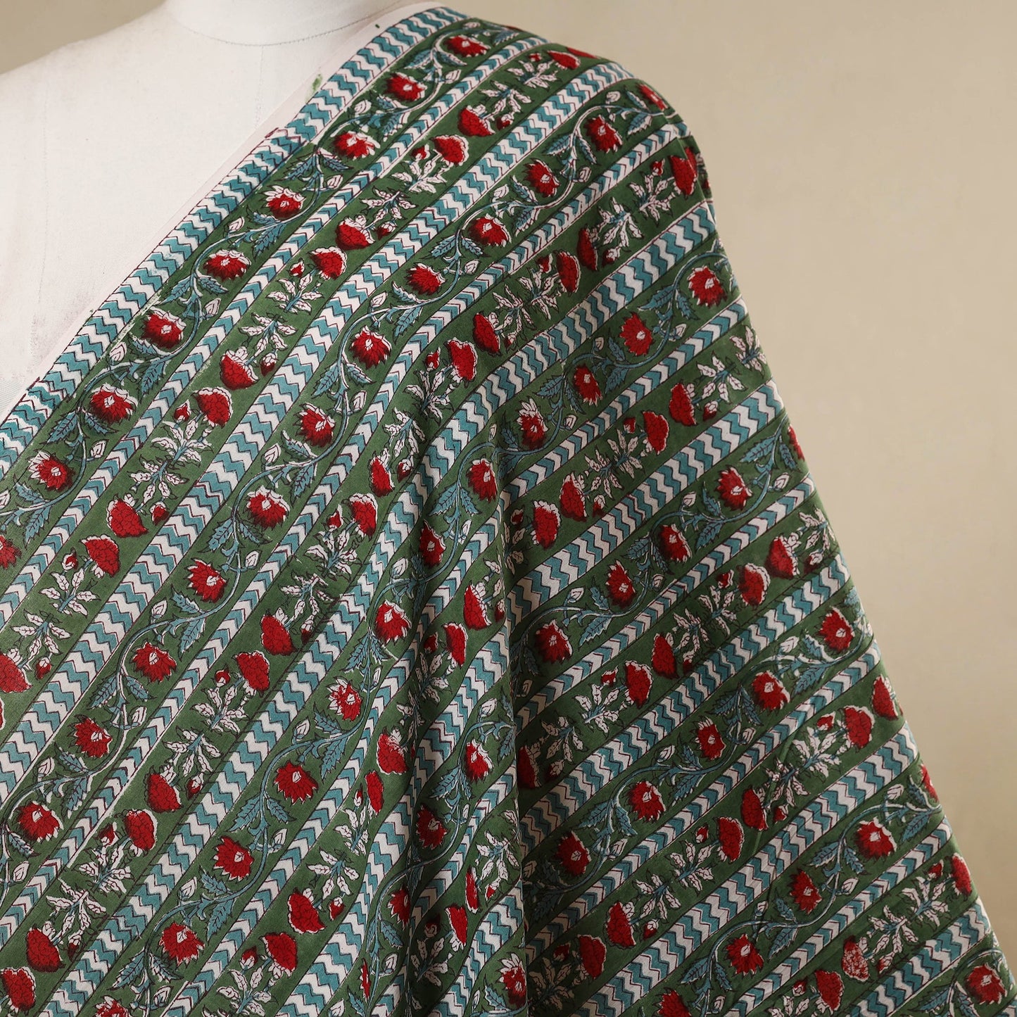 Green - cotton sanganeri fabric 04 - handcrafted