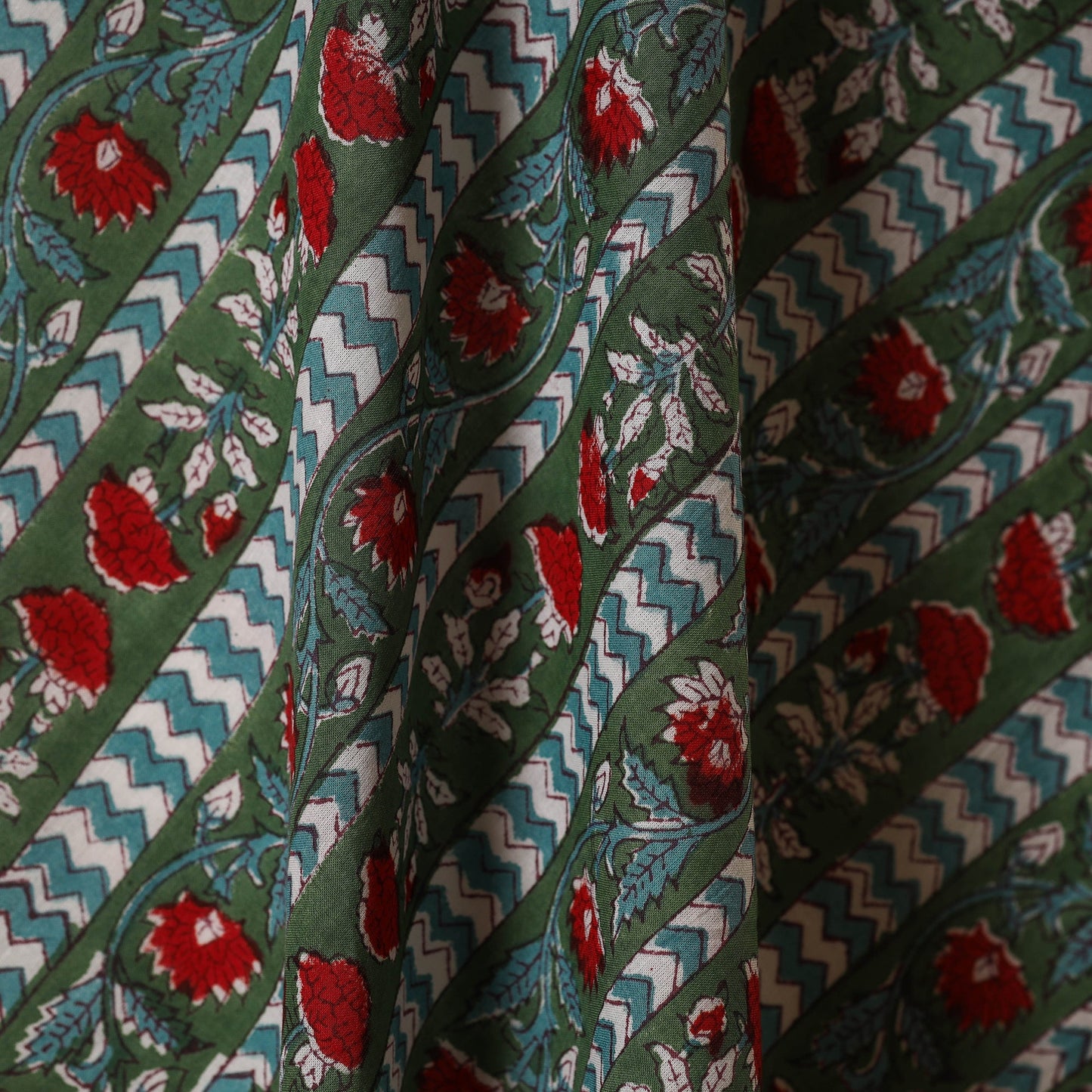 Green - cotton sanganeri fabric 04 - handcrafted