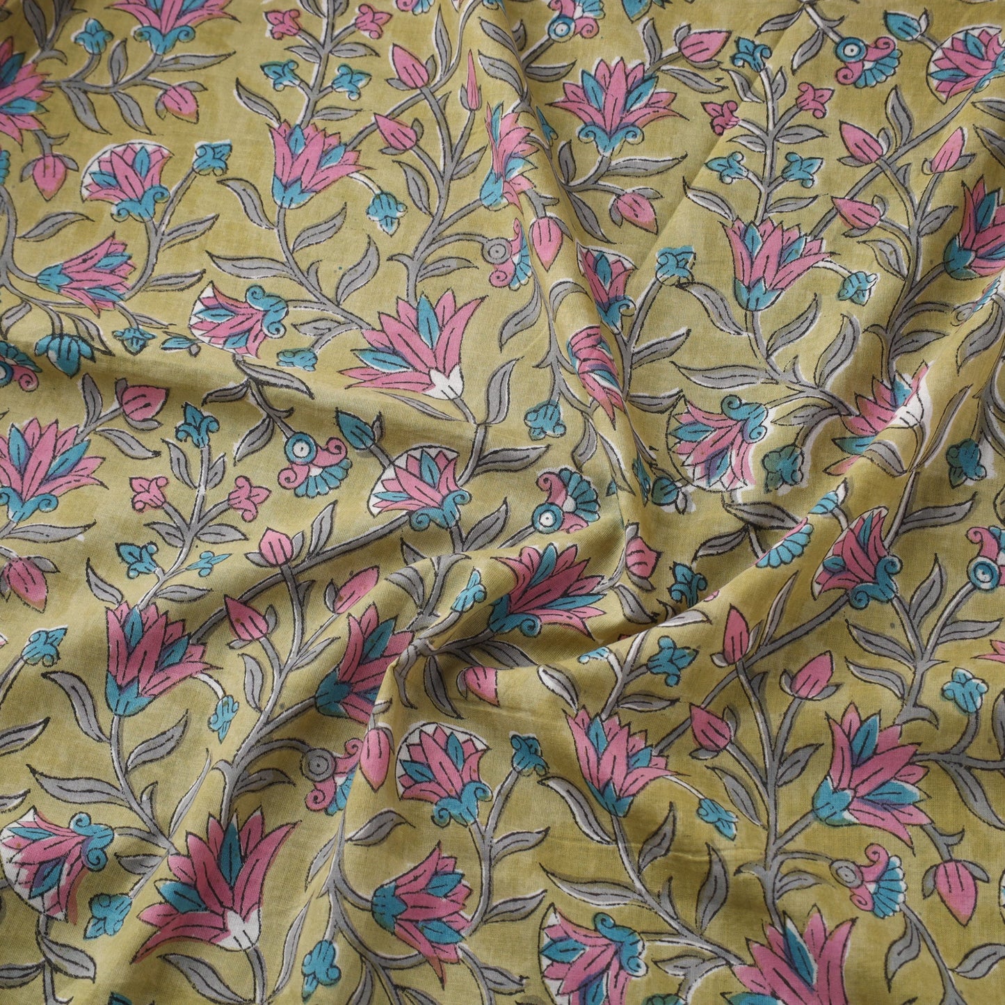 Green Block Print Cotton Sanganeri Fabric