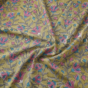 Green Block Print Cotton Sanganeri Fabric