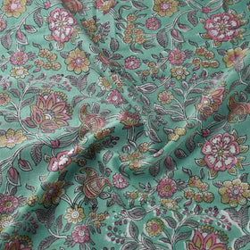 Green Block Print Cotton Sanganeri Fabric