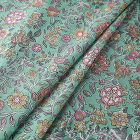 Green Block Print Cotton Sanganeri Fabric