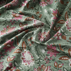 Green Block Print Cotton Sanganeri Fabric