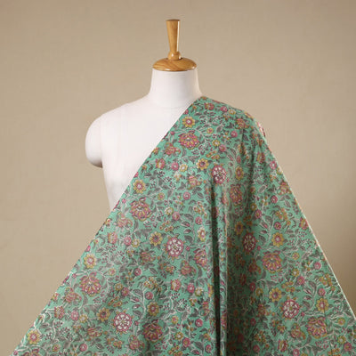 Green Block Print Cotton Sanganeri Fabric