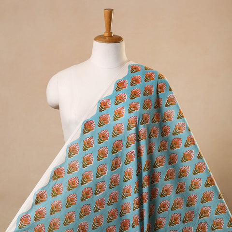 Green Block Print Cotton Sanganeri Fabric