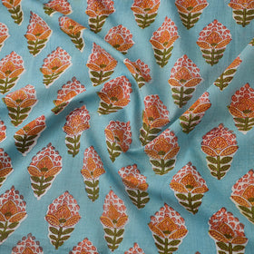 Green Block Print Cotton Sanganeri Fabric