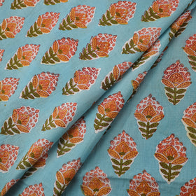 Green Block Print Cotton Sanganeri Fabric