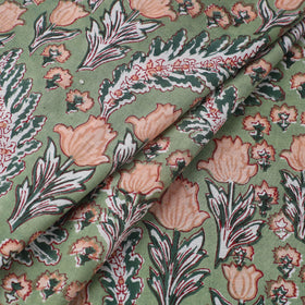  Green Block Print Cotton Sanganeri Fabric